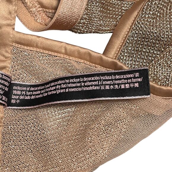 Victoria's Secret LUXE Unlined Triangle Metallic Gold Mesh Bralette Sheer 34-36 - Picture 7 of 7